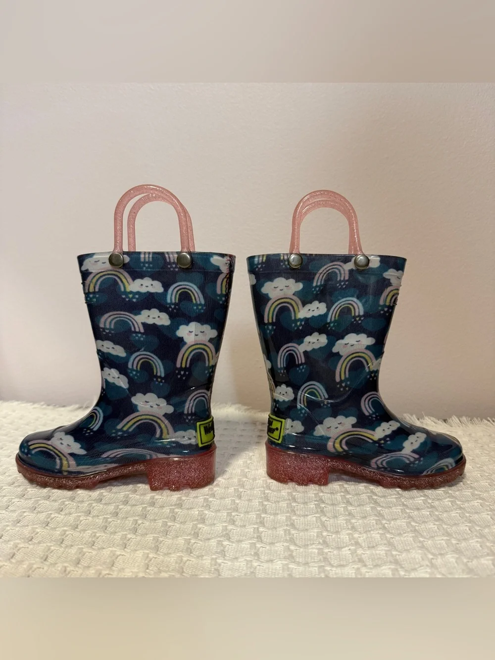 Light up rain boots, western chief, rainbow shower, blue pink glitter, size 5